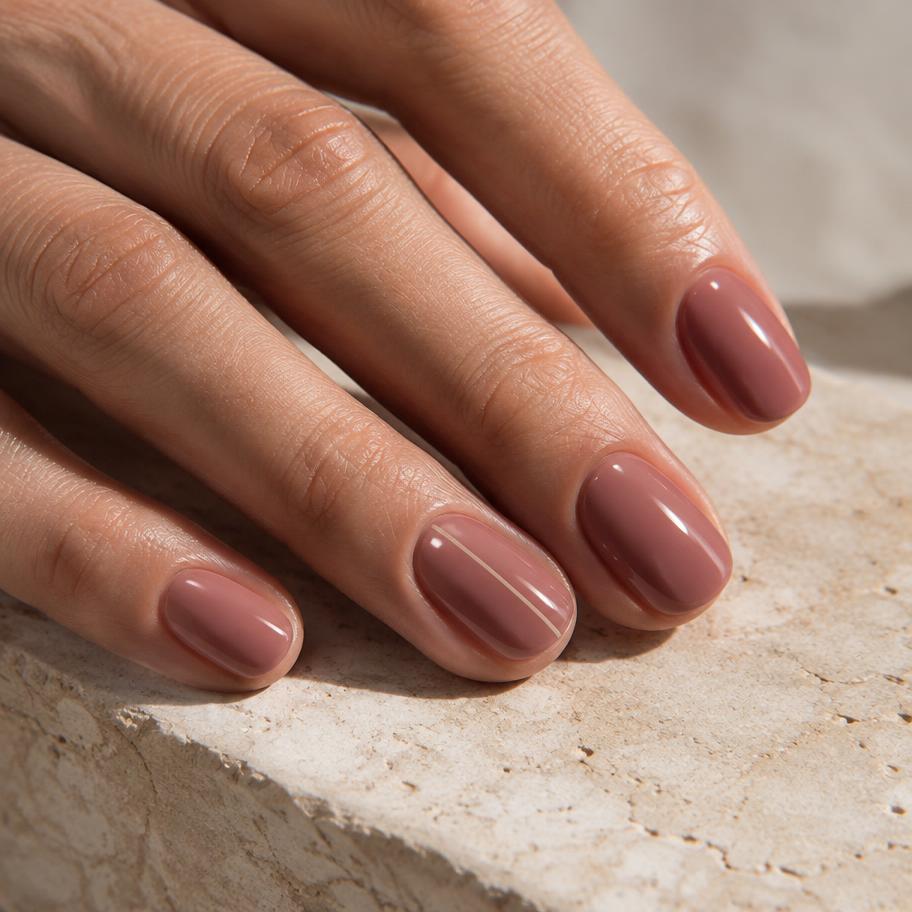 Illustratief beeld van korte dusty rose nagels
